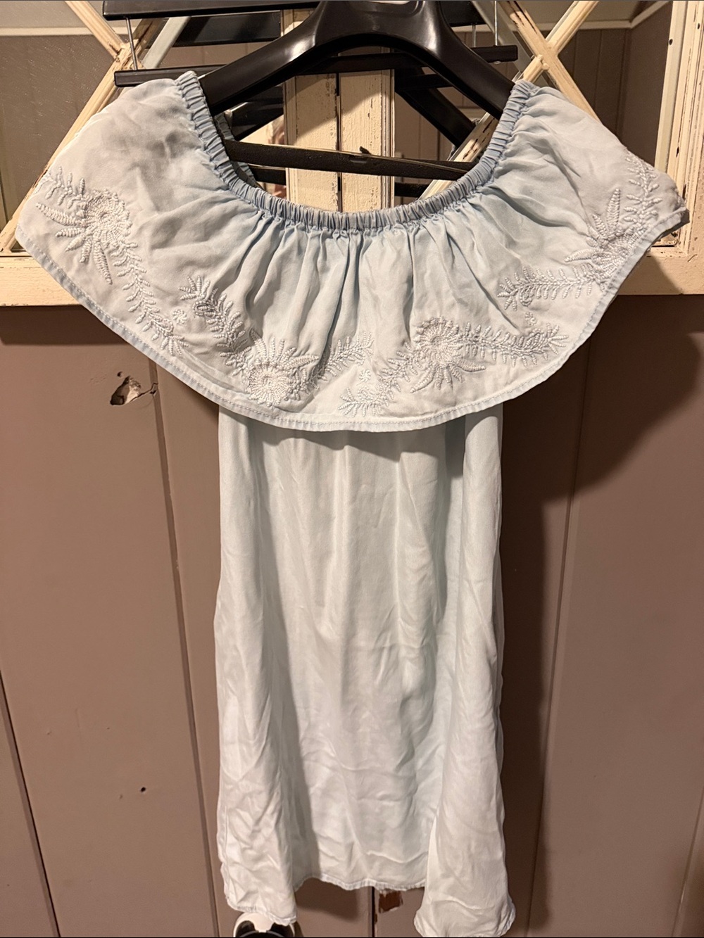 Light Blue Off-Shoulder Embroidered Summer Dress